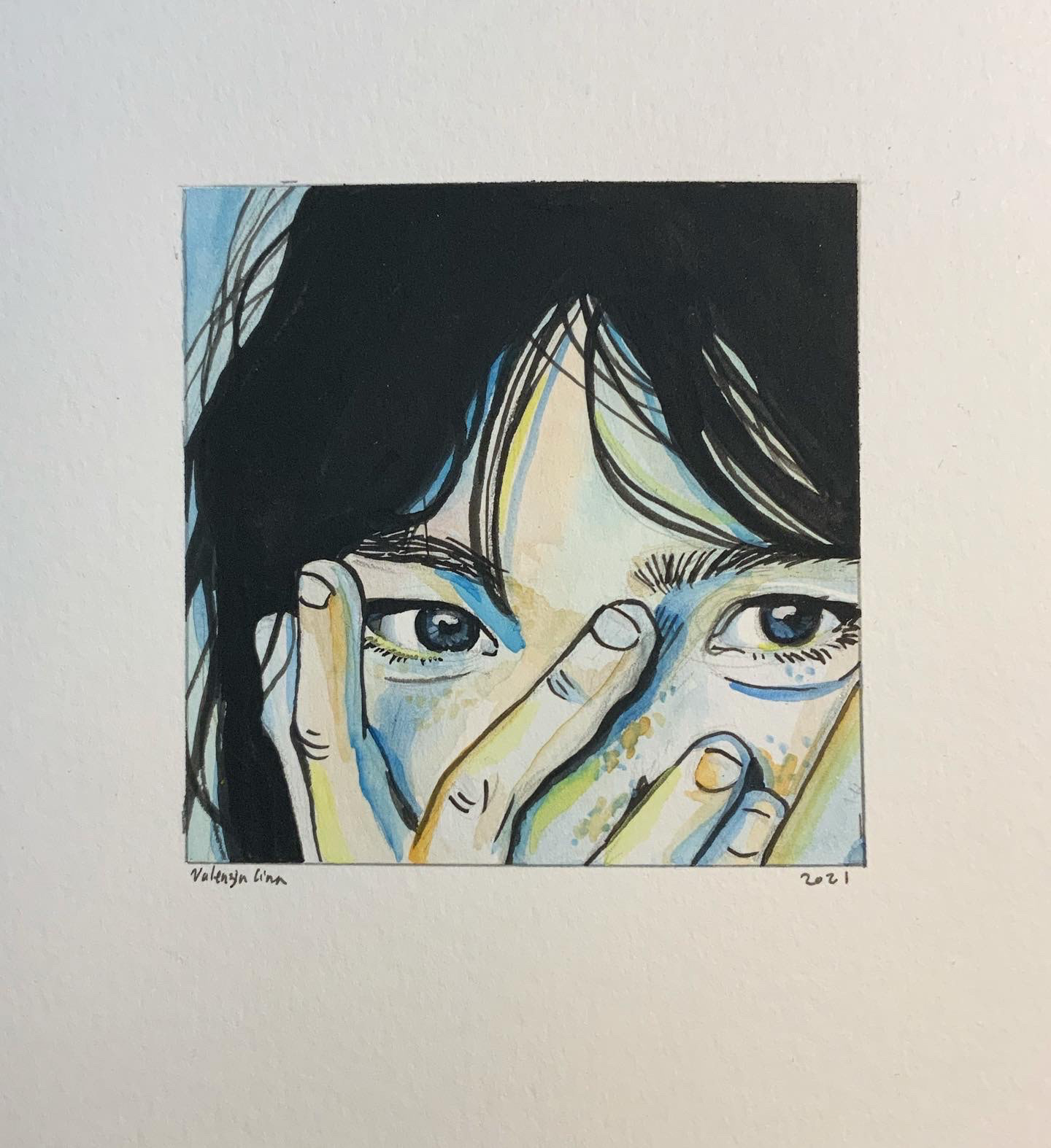Peek - Watercolor, acrylic