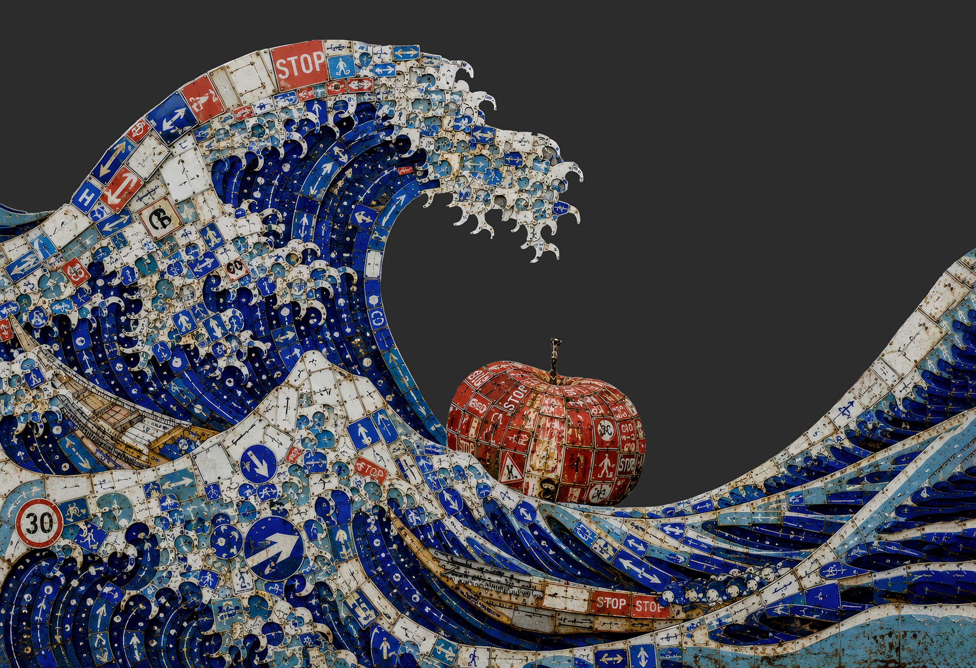 Concept visualisation of The Last Wave reconstructed as monumental pixels using decommissioned traffic signs.