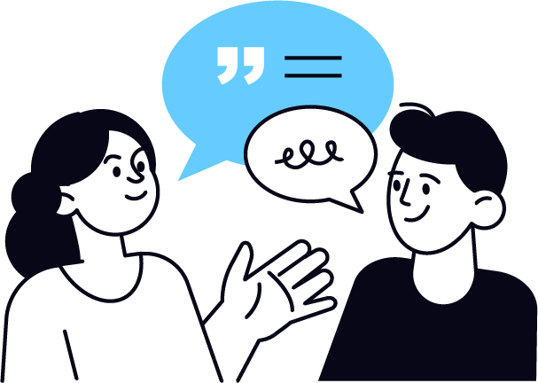 Illustration of a women and man talking with a thought bubble between them