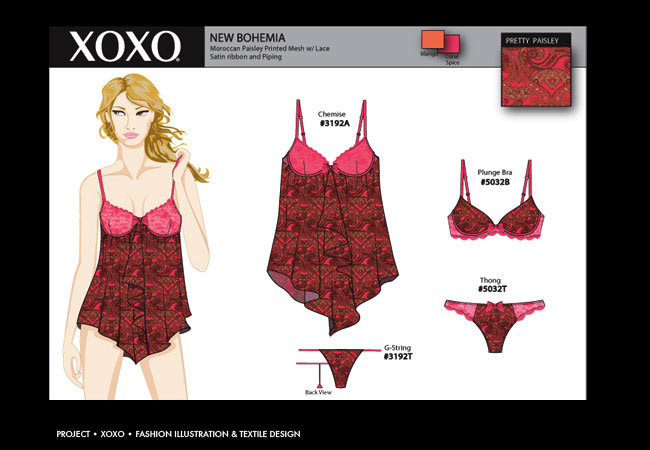 XOXO intimate apparel pattern design and fashion Illustration