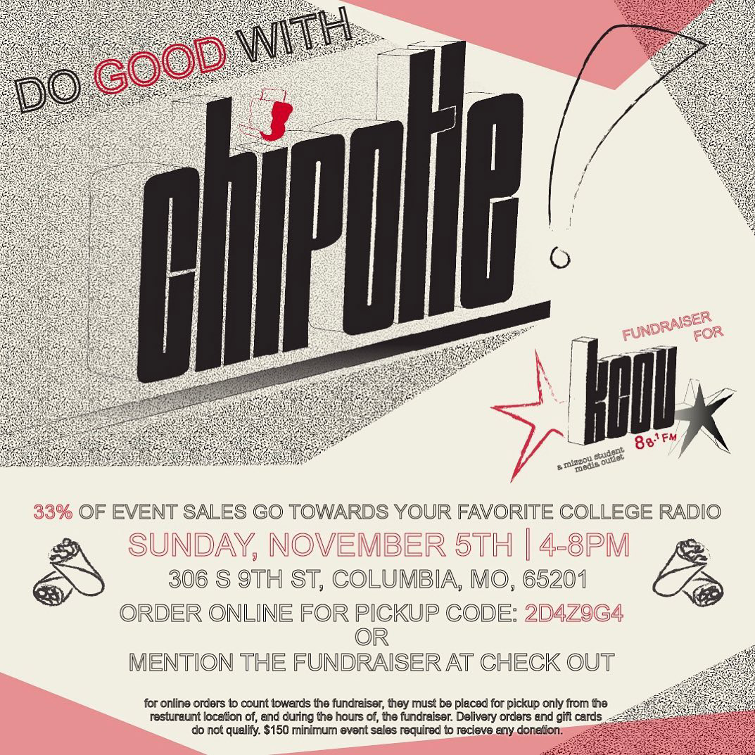 Flyer from KCOU Profit-Share Partnership With Chipotle 2023