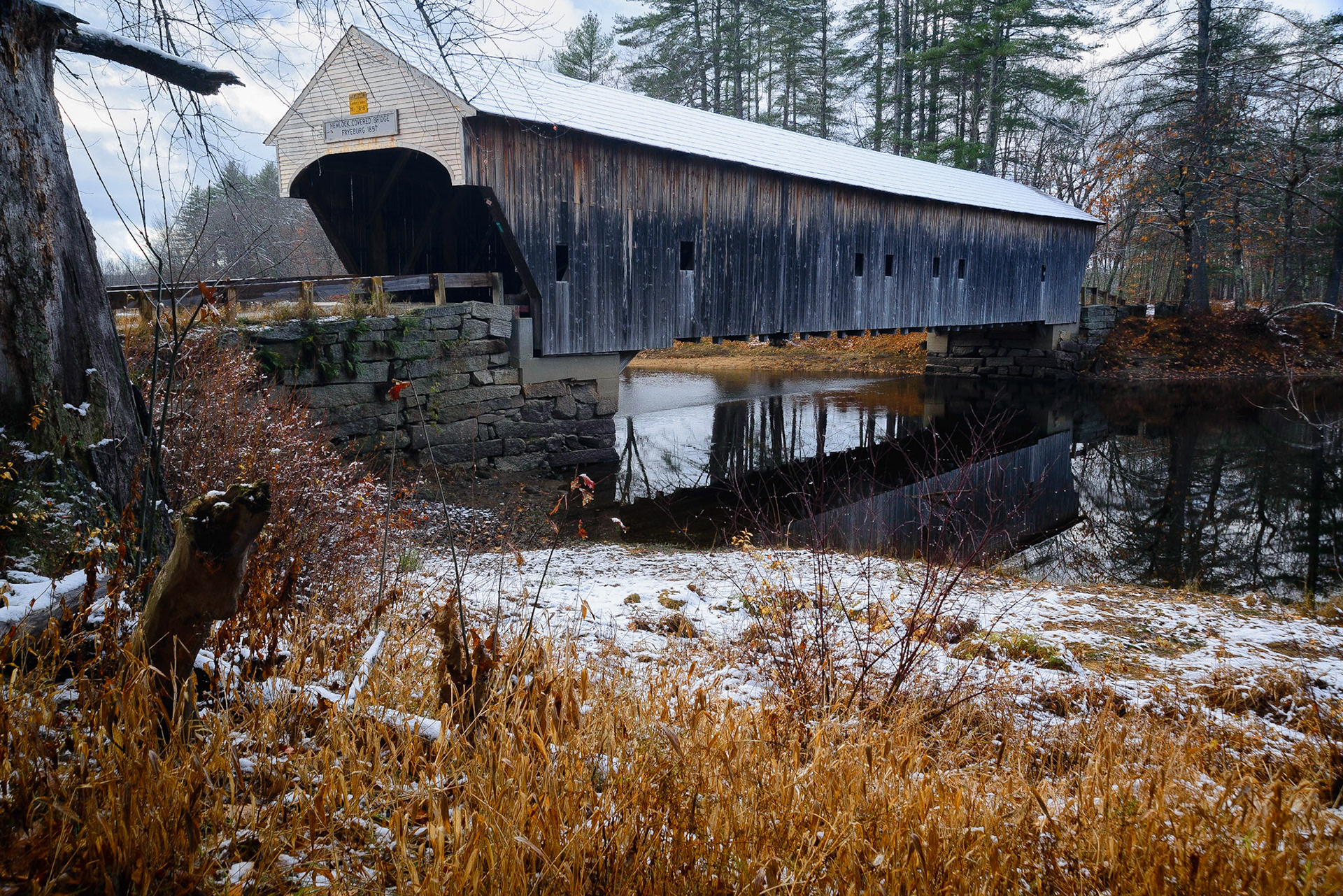 DTGD19169 First Snow, Hemlock Covered Bridge, ME