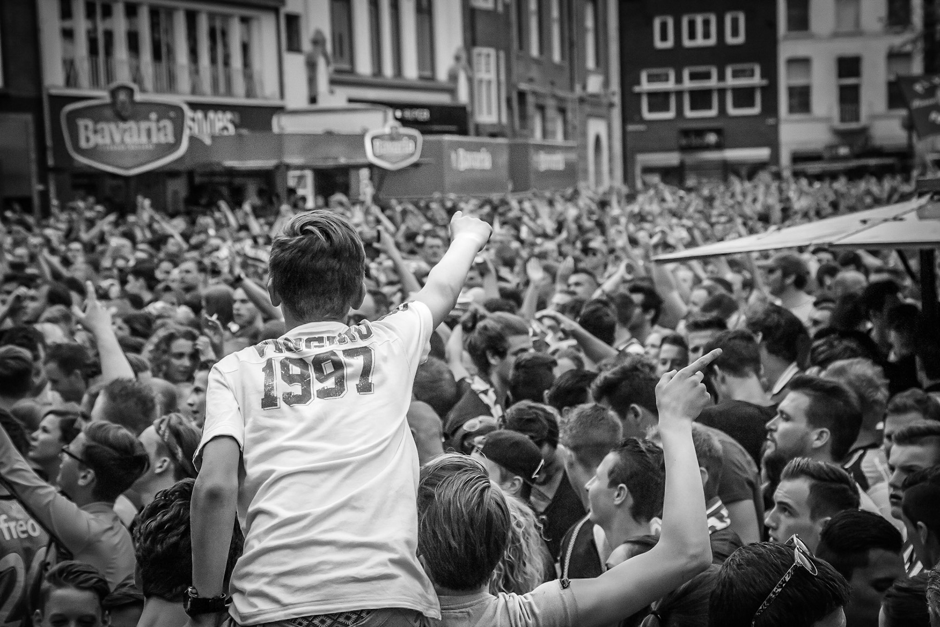 Fans celebrate PSV Eindhoven's Eredivisie championship in downtown Eindhoven on May 9, 2016.