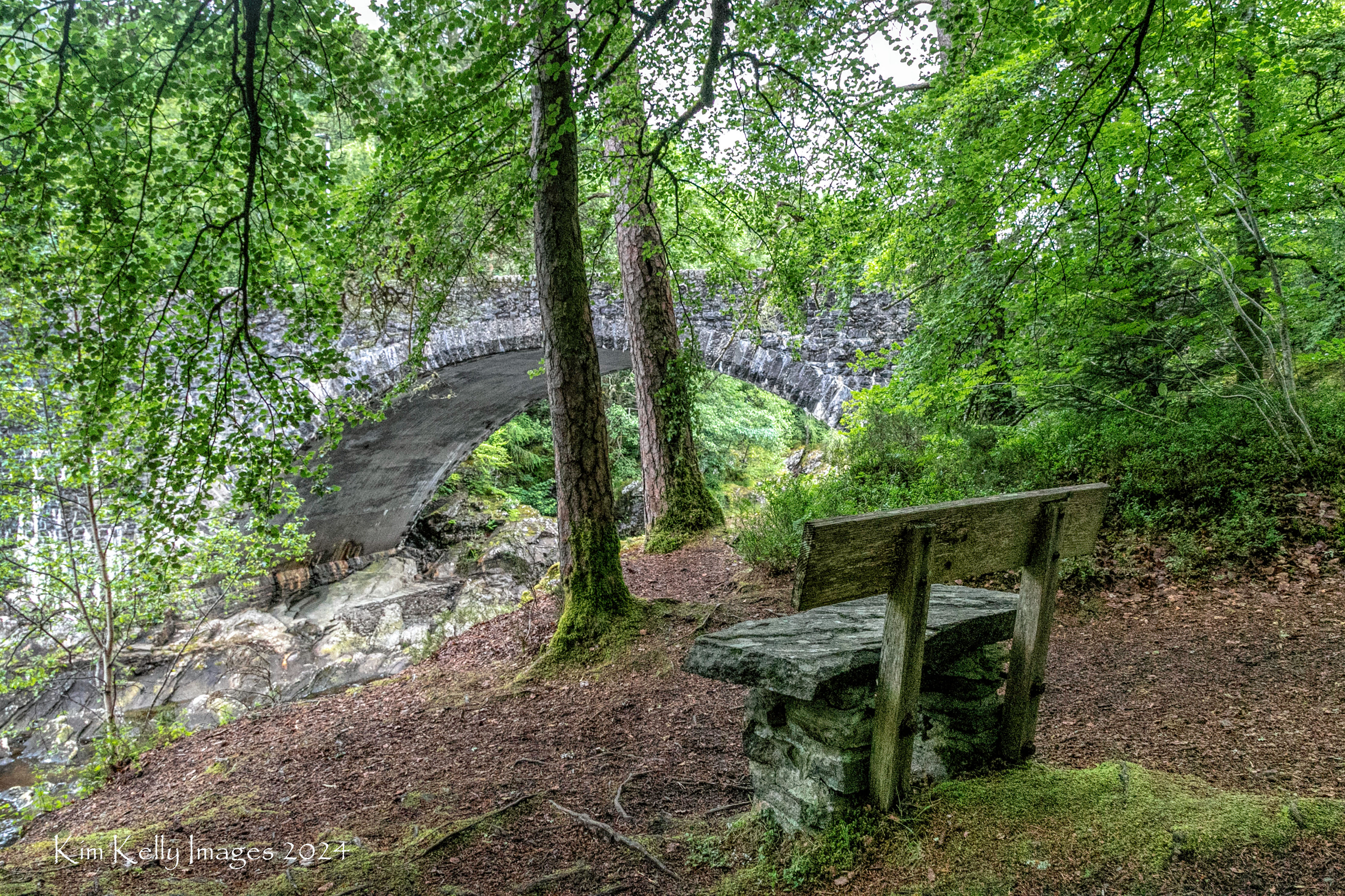 Stone Bench and Bridge at Invermoriston