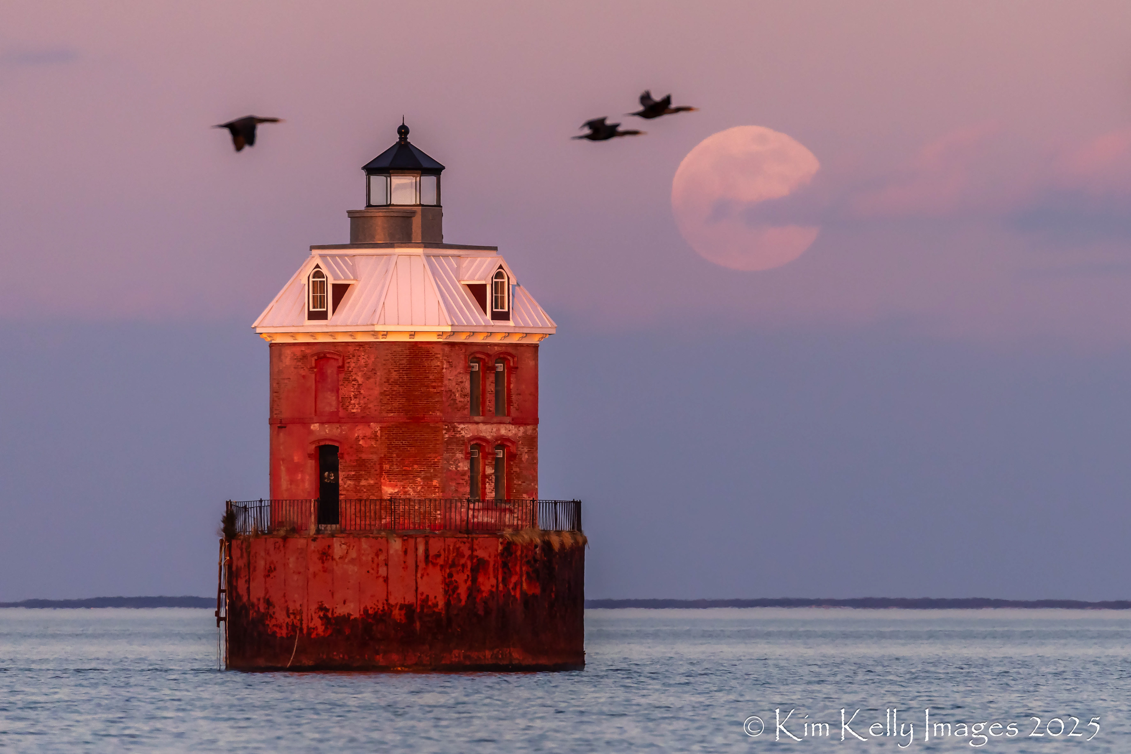 Full Wolf Moon at Sandy Point Lighthouse