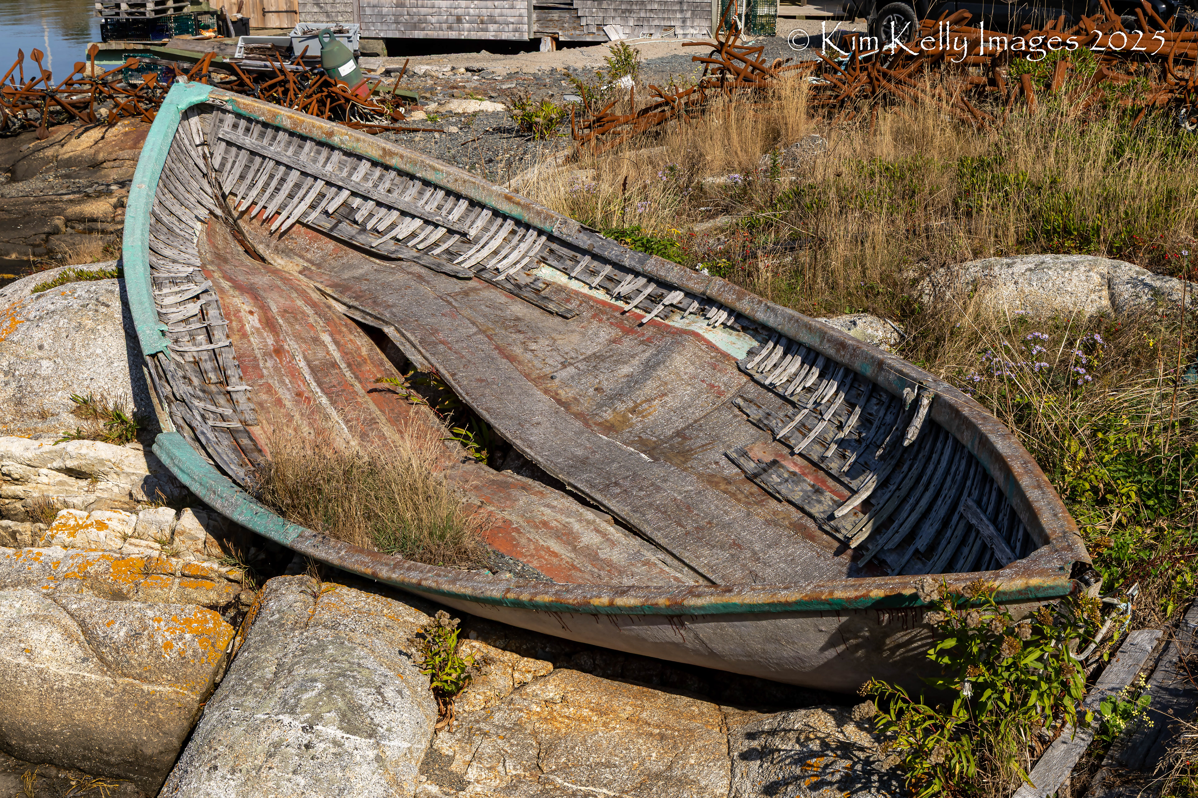 Scuttled Wooden Dory in Peggys Cove