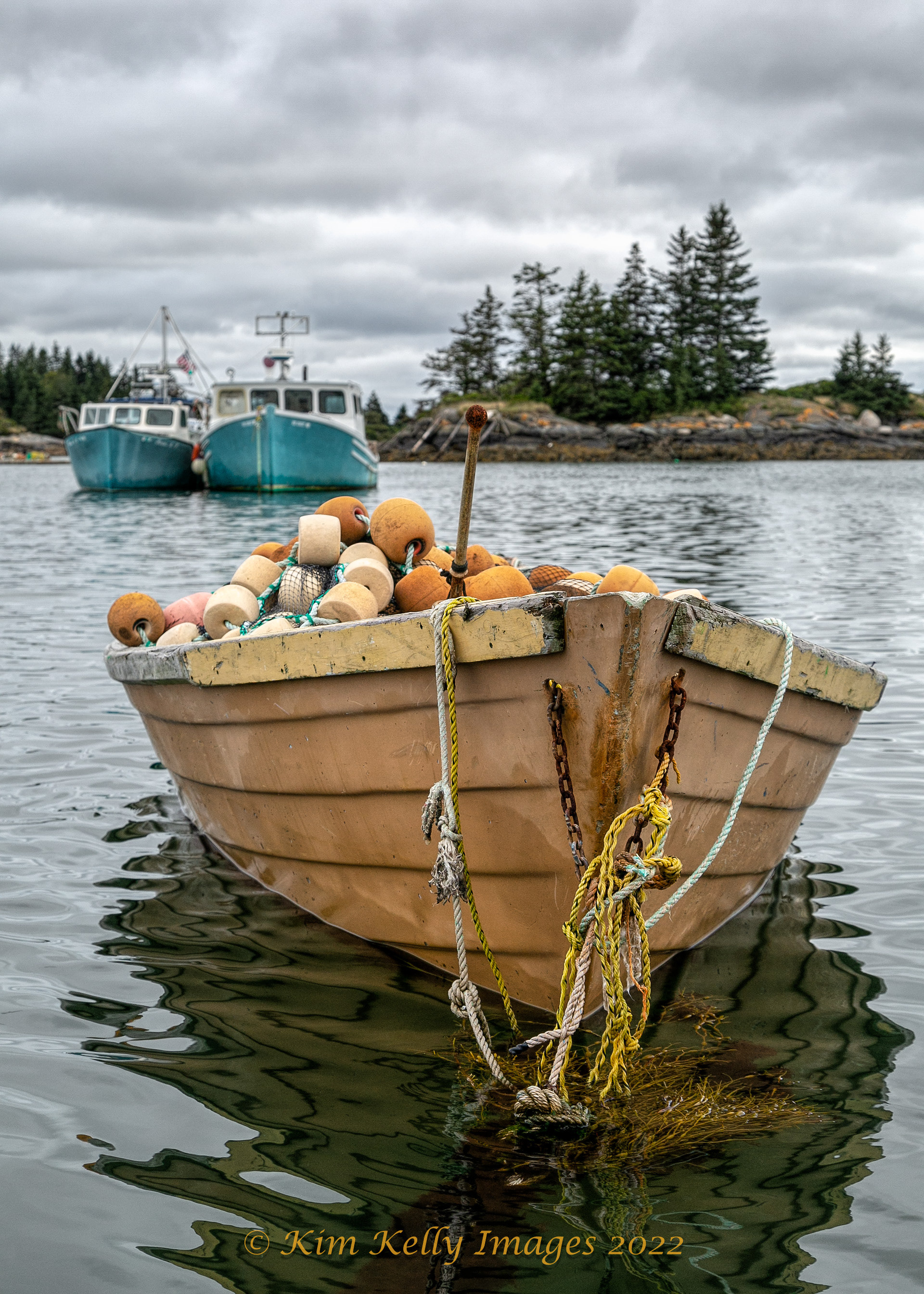 Tethered Lobster Skiff with Bouys