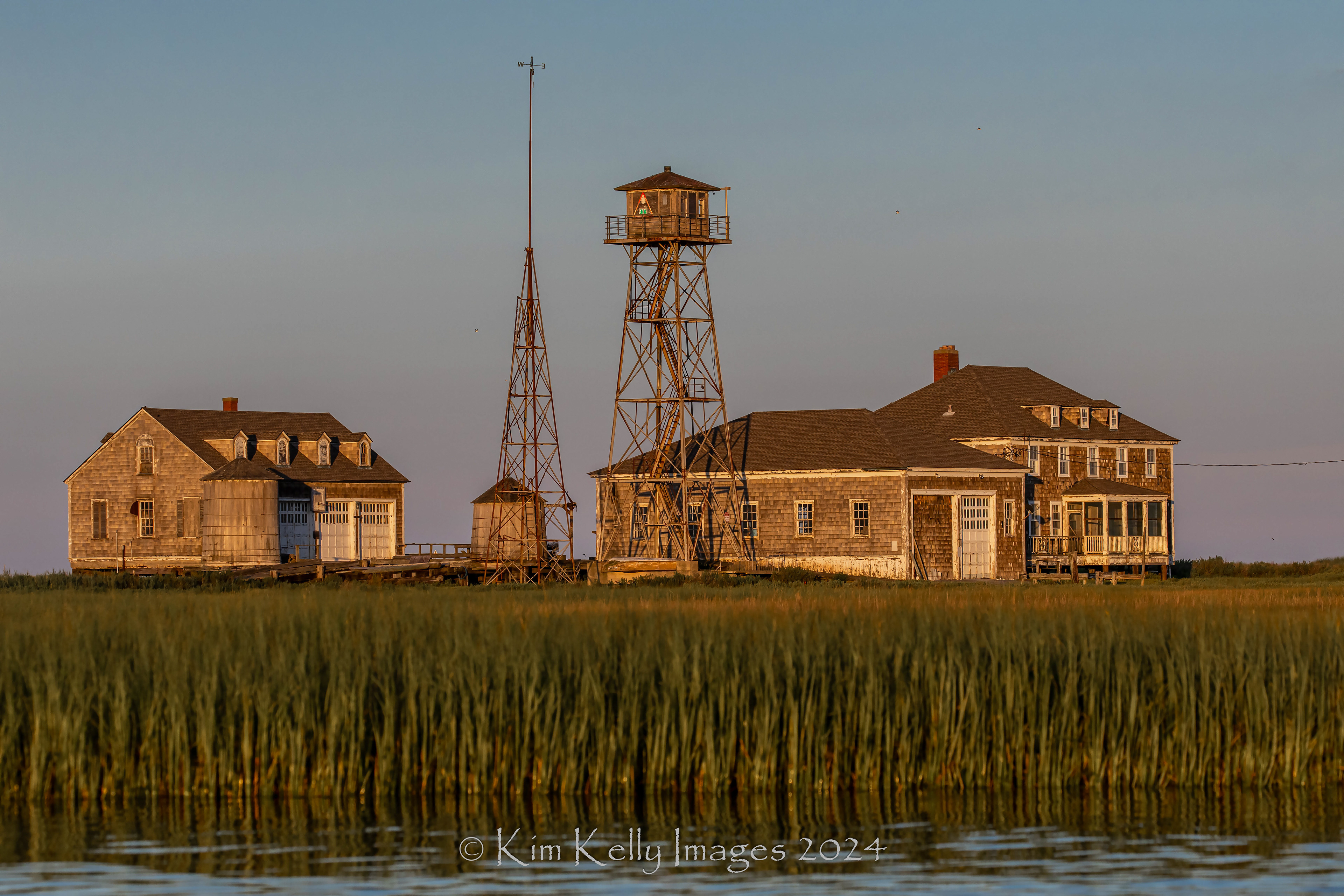Cedar Island Coast Guard Station in Evening Light