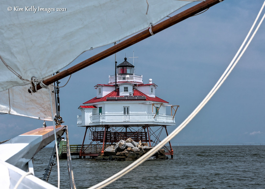 Thomas Point Light off the Bow of the Skipjack Wilma Lee