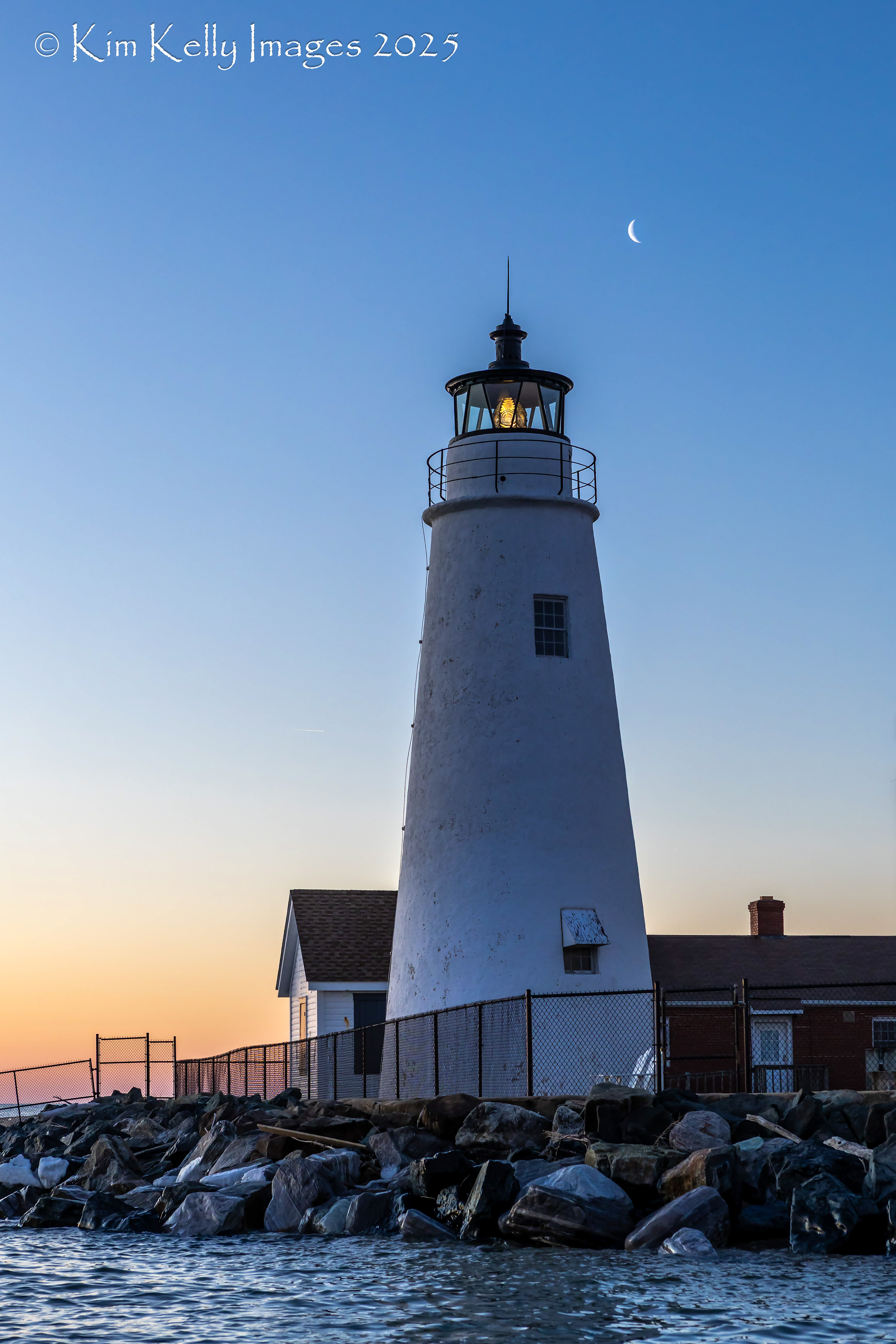 Cove Point Light and Waning Crescent Moon
