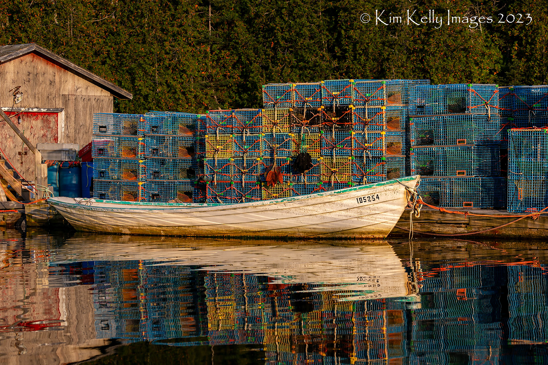 Dory and Lobster Traps Reflected