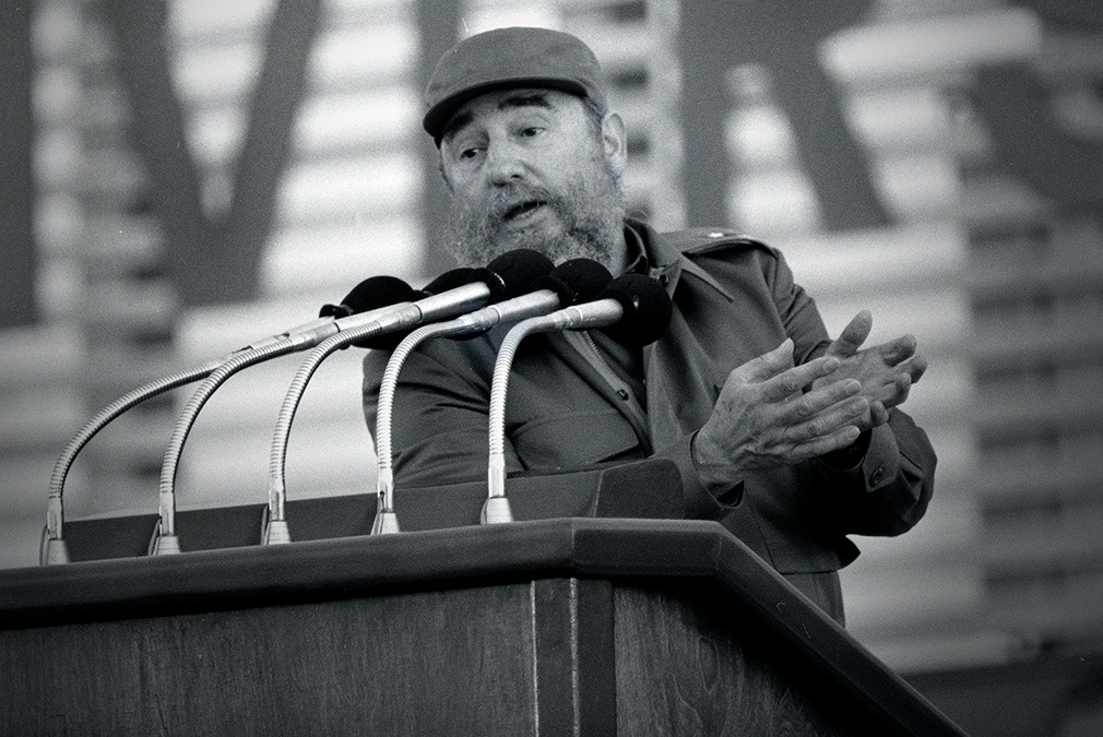 Havana, Cuba, 1984. Cuban leader Fidel Castro talks with Trade Union delegates.