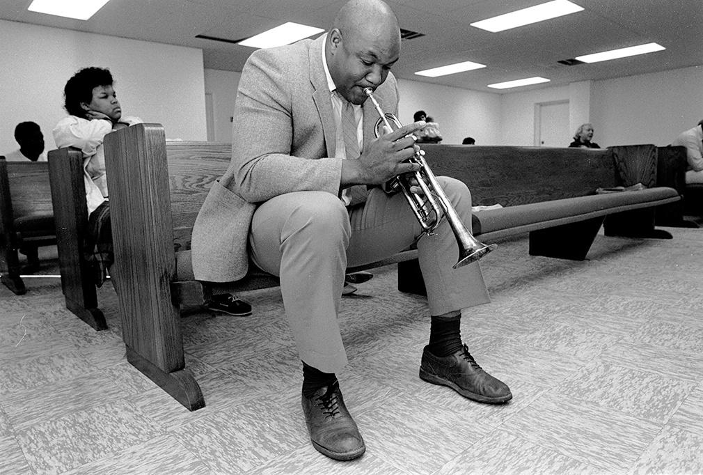 Houston, Tx; 2003. George Foreman rehearses before his musical preaching at his church The Church of Lord Jesus Christ on Lone Oak Rd.