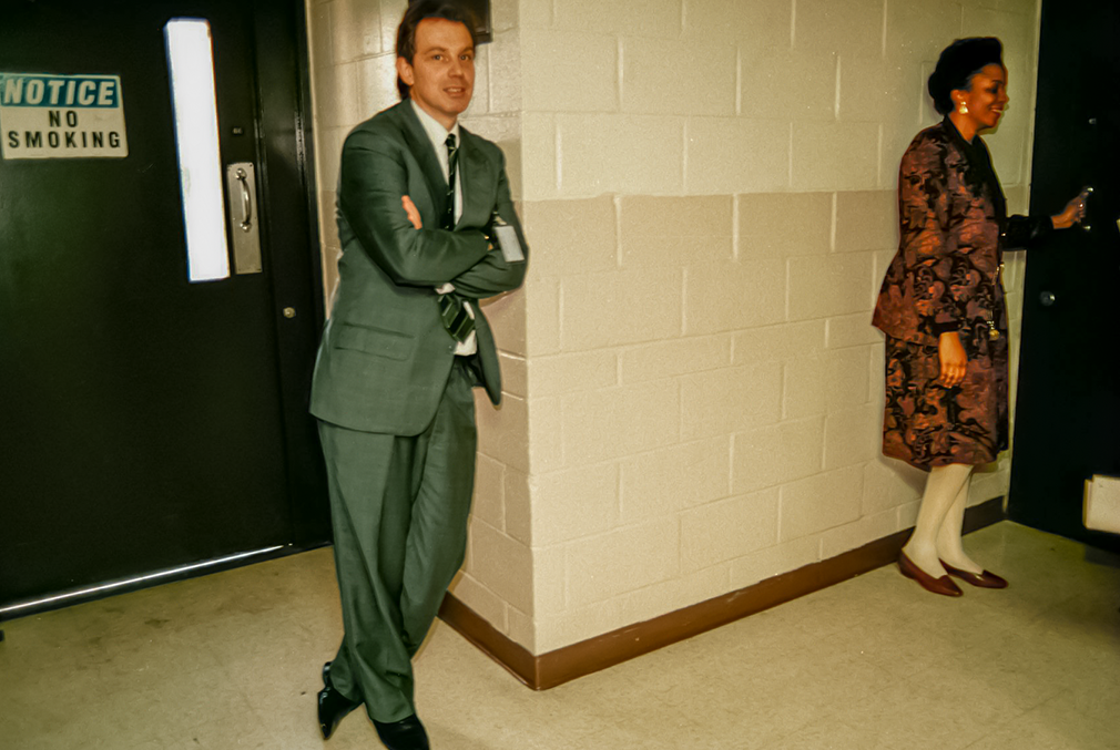 New York, Manhattan 1993. While on a fact-finding' mission as shadow Home Secretary Tony Blair was being shown around New York's infamous Manhattan Correctional Center. At one stage of the tour Mr. Blair and his entourage were locked in a vacant cell with no communication of any kind. Afater some time they were rescued by guards alerted by a faulty alarm.