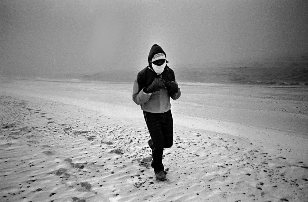 Provincetown, Mass; Feb,1983, Marvelous Marvin Hagler trains for his fight on Feb 11th with Britains Tony Sibson. In preparing for the confrontation Hagler spent weeks “in jail” (his description) training which included running during snowstorms along the beaches and roads of Provincetown a New England town located at the extreme tip of Cape Cod in Massachusetts.