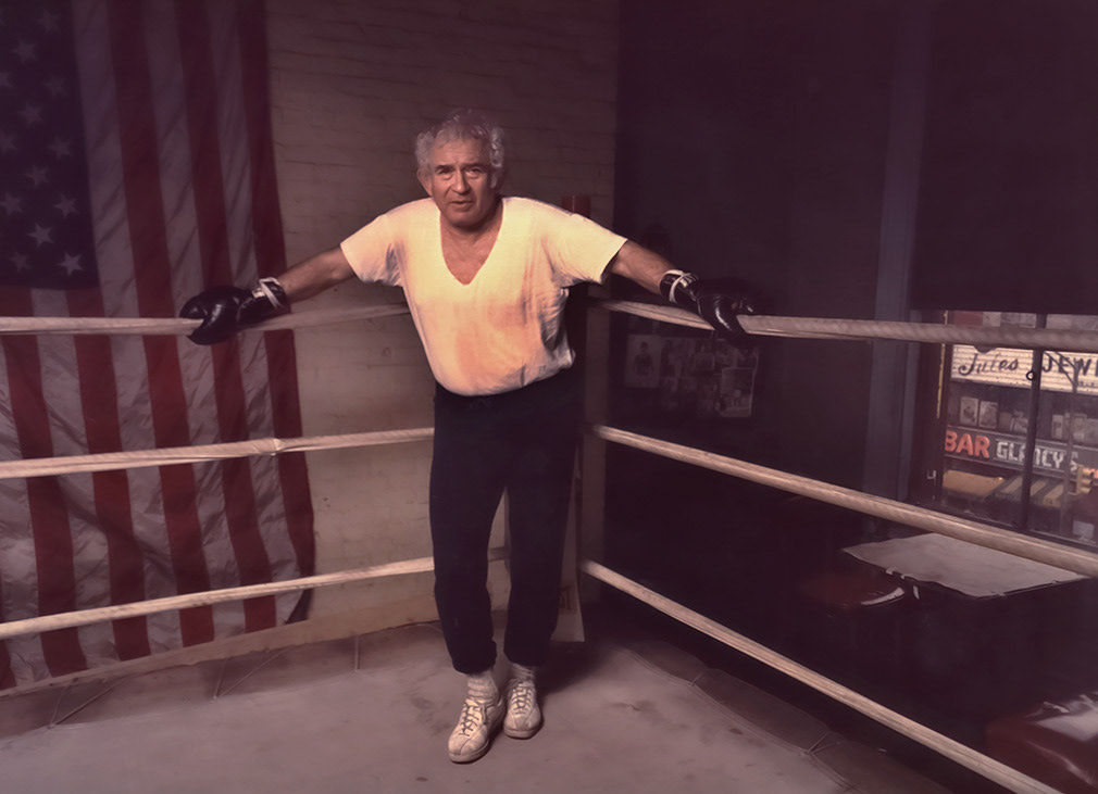 New York City. May 17,1978. Writer Norman Mailer spars with World Light-Heavyweight Champion Jose Torres at The Gramercy Park Gym in Manhattan