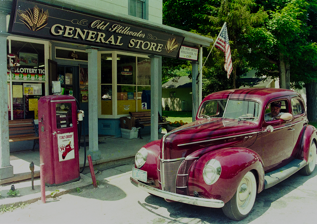 Stillwater, NJ. June 1996. "Fat Forty" pulls-in for gas.