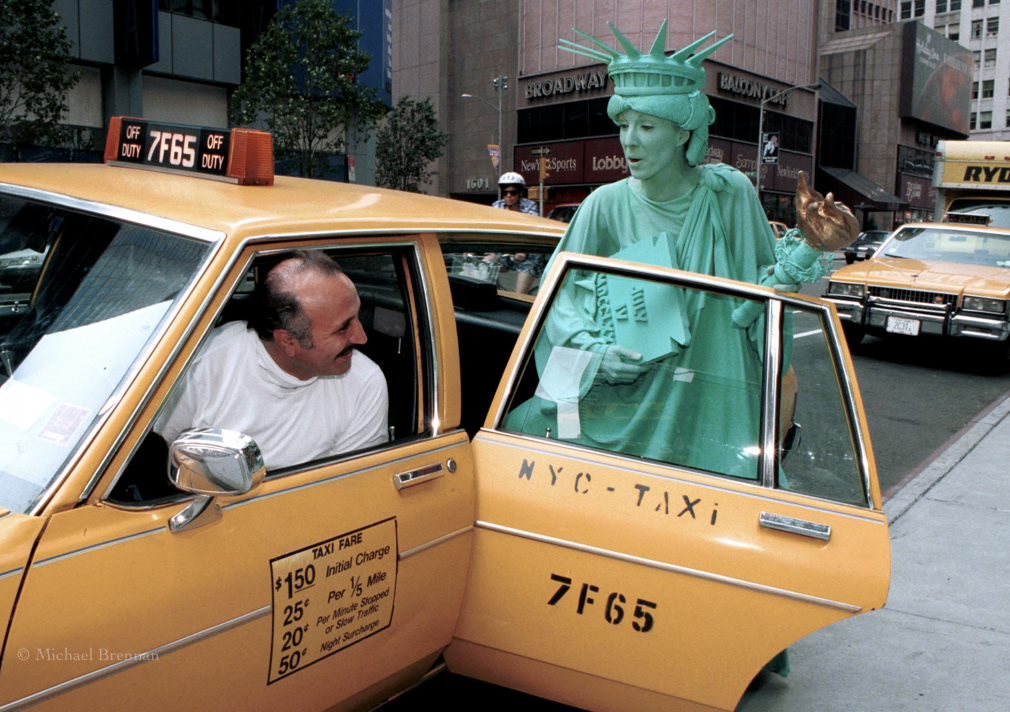 New York City.July 22,1995. Miss Liberty (aka Jennifer Stewart) stands on Broadway to promote tourism in The Big Apple.