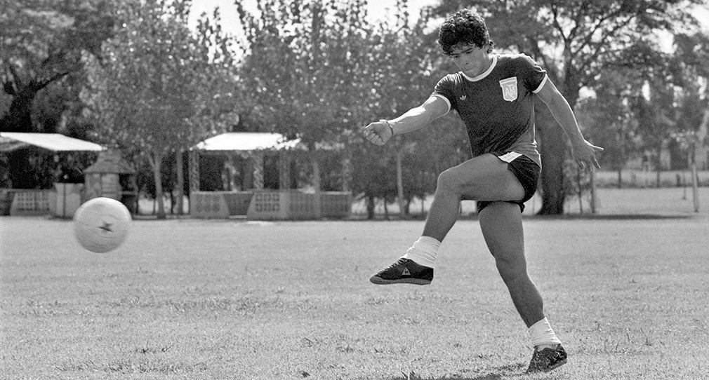 Buenos Aires, April 20, 1982. Diego Maradona trains with the Argentine National team prior to The World Cup in Spain..