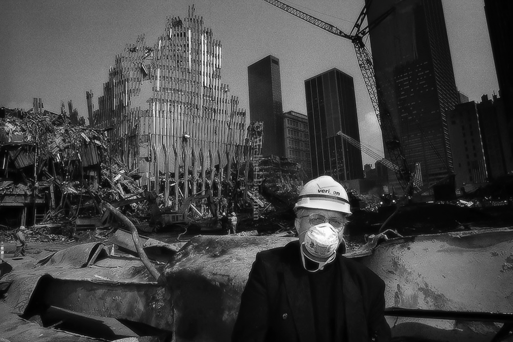 New York, Ny; Sept 15, 2001. Father John Romas sits among the debris of The World Trade Canter attack and the exact spot where his St. Nicholas Greek Orthodox Church had stood for over a hundred years.