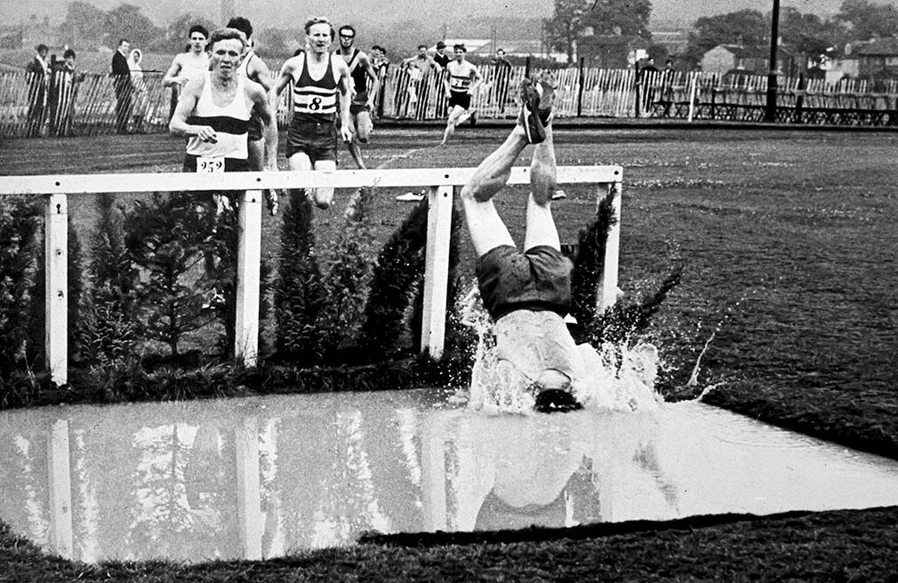 Disaster at the water-jump at a local athletics meeting near the North of England city of Huddersfield. 1965.