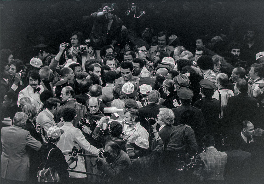 Muhammad Ali v Joe Frazier 2. Jan 28, 1974. New York City. Ali "The Centre of Attention", Madison Square Garden after winning.