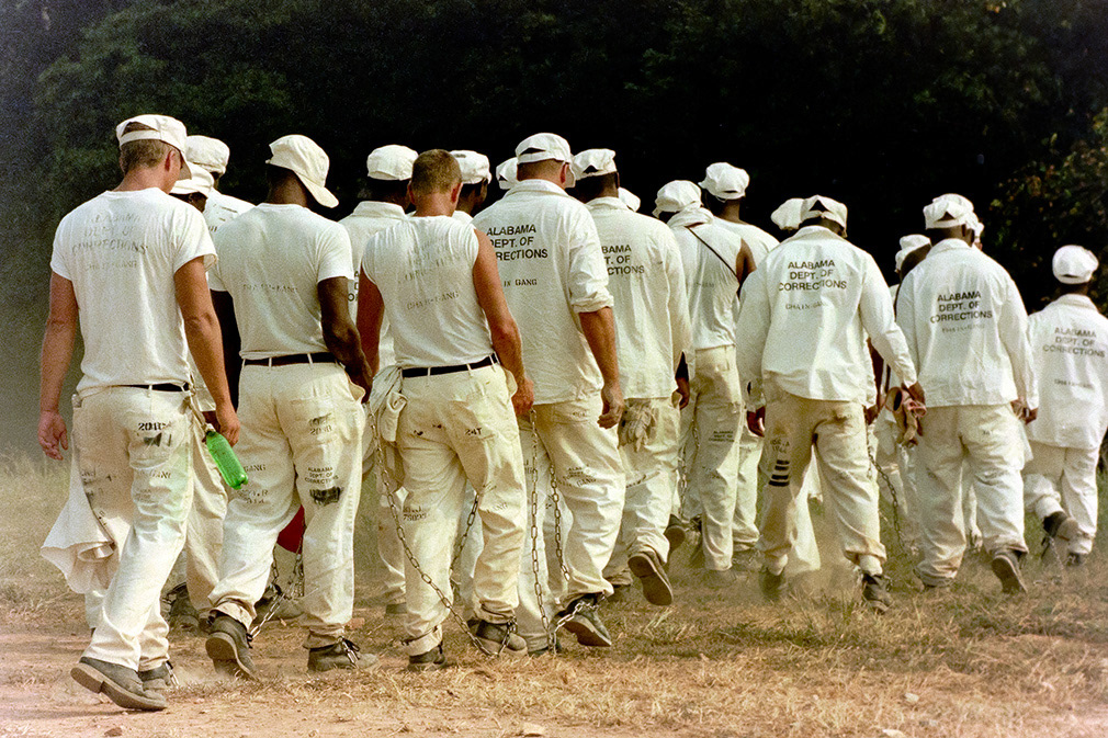 Harvest, Alabama, 1995. Prisoners on chain-gang at Limestone Correctional Facility.