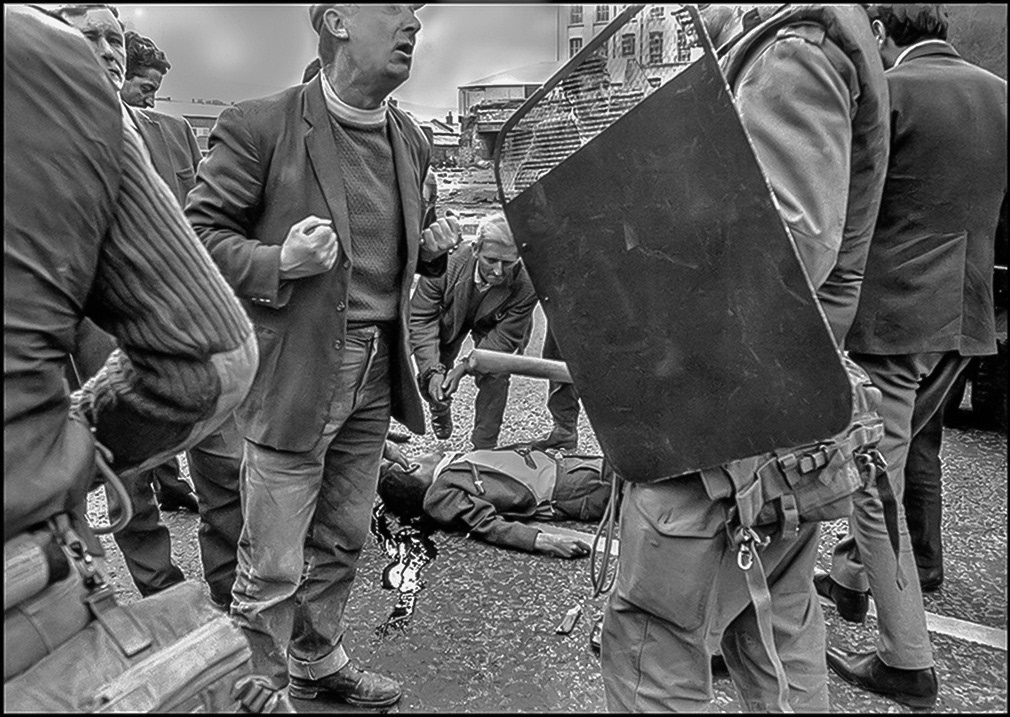 Belfast, N.Ireland. July 3, 1970. Charles (Charlie) O'Neill lays dying on the Falls Road after being run down by a British Army vehicle.