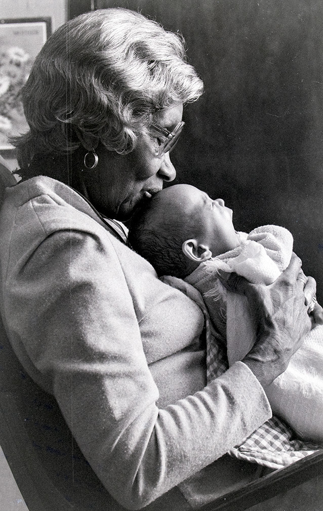 Harlem, New York City. March 1986. Clara Hale (known locally as Mother Hale) the saviour of many abandoned babies caused by the "crack epidemic."
