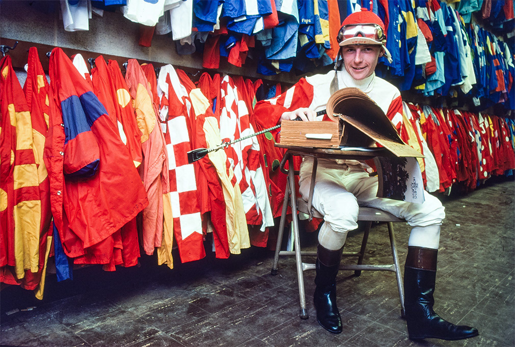 Elmont, Ny; 1982. "The Kid", Jockey Steve Cauthen in the jockey's room at Belmont Park.