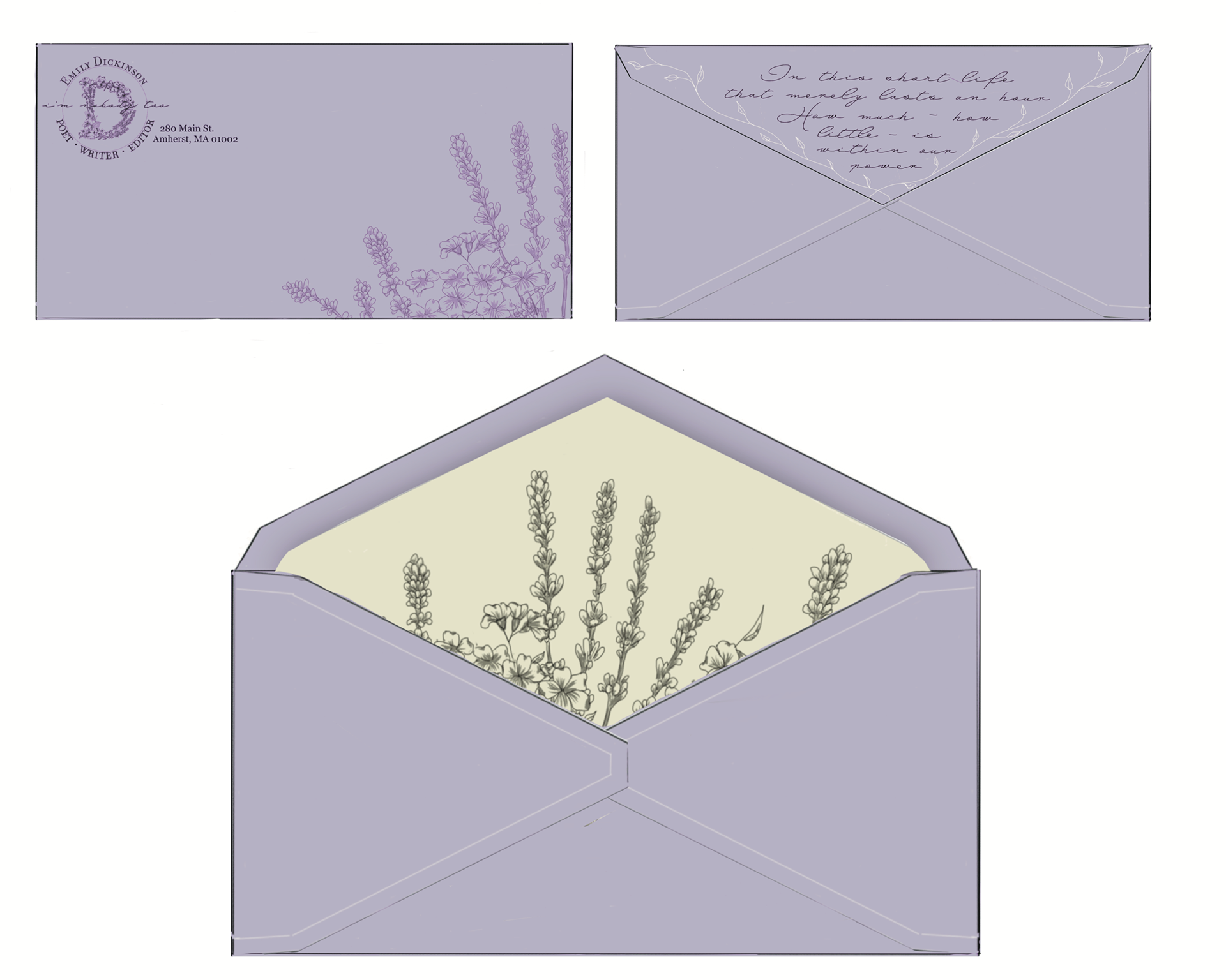Emily Dickinson Envelop & Insert Mockup, 2022, made with Adobe Photoshop