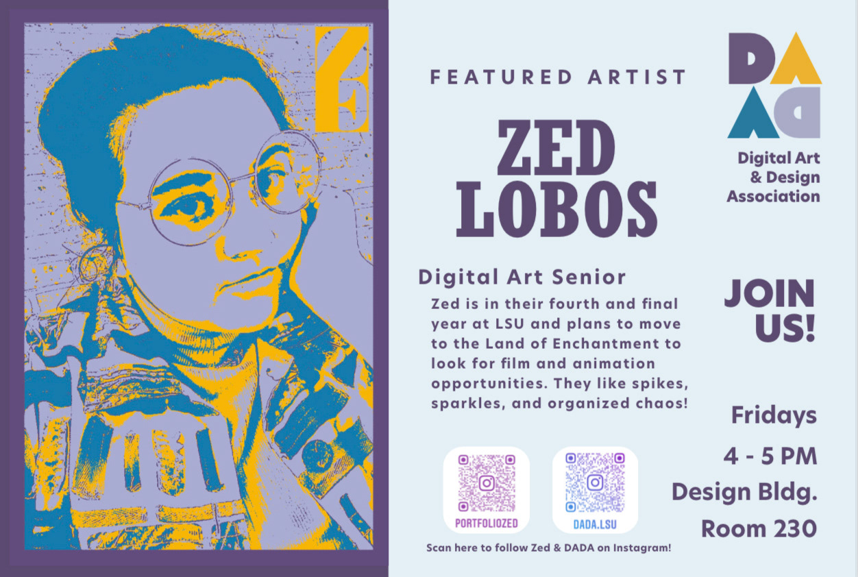 Zed Lobos DADA Featured Artist Card, 2022, Illustrator, art by Zed Lobos & design by Kayla Dearman, Front View