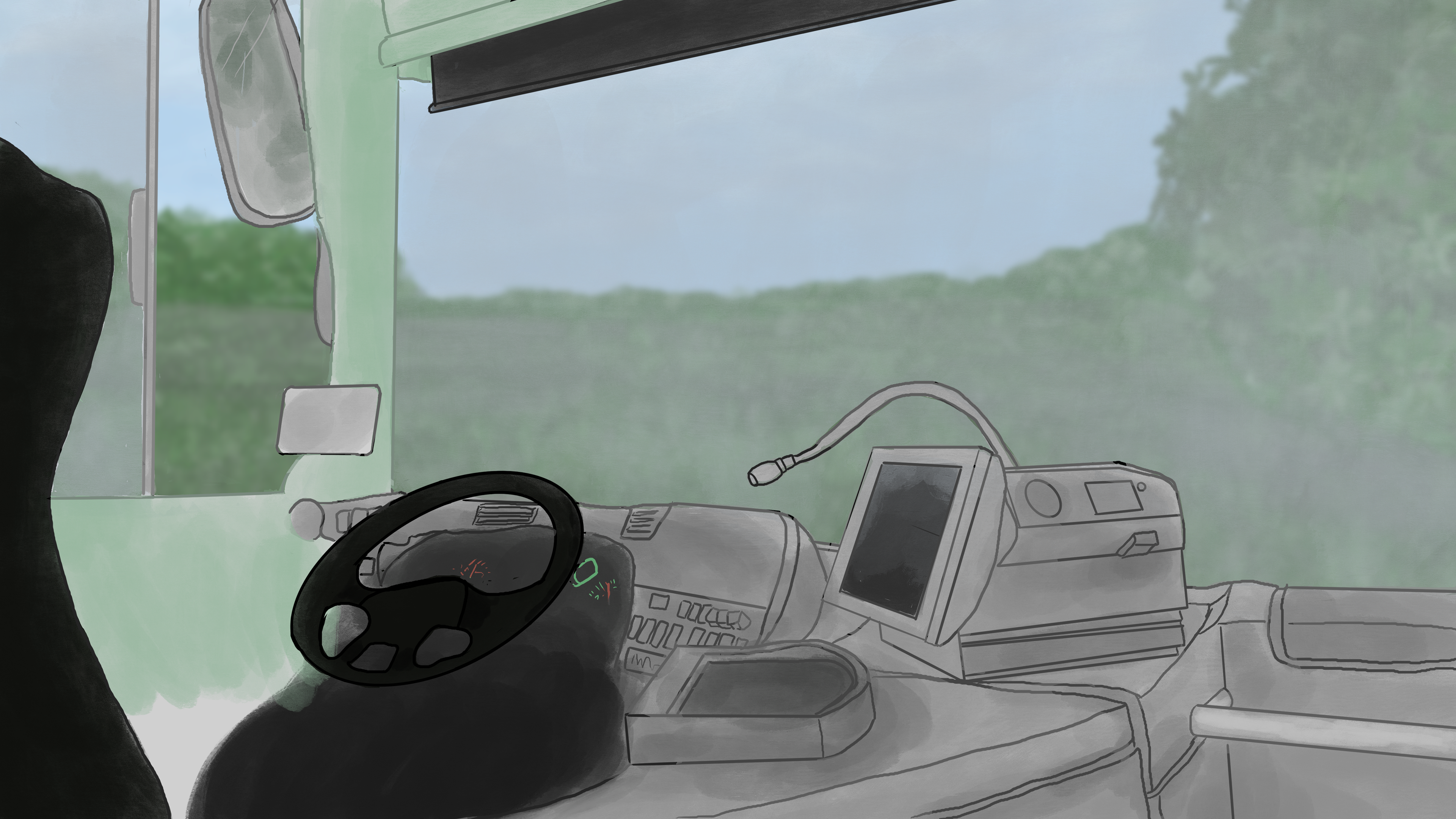 Bus Driver's Seat, "Bessie," 2023, made with Procreate