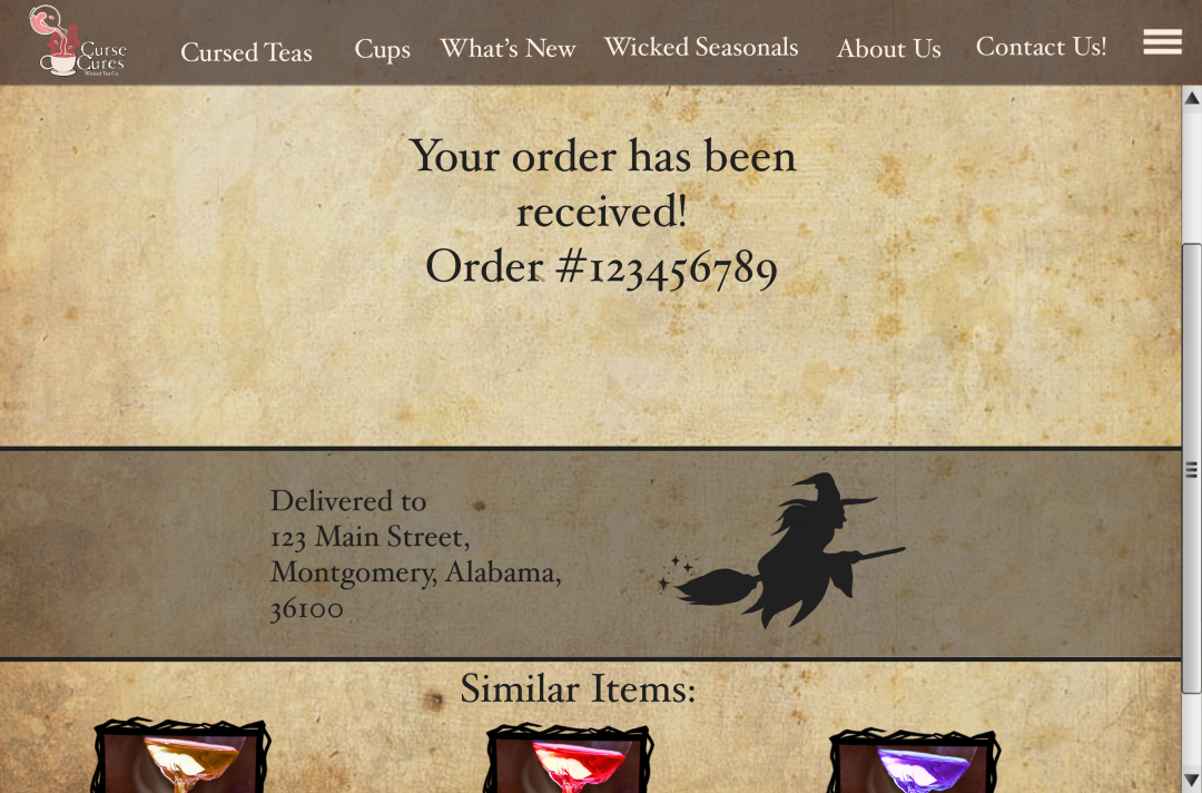 Order processed page