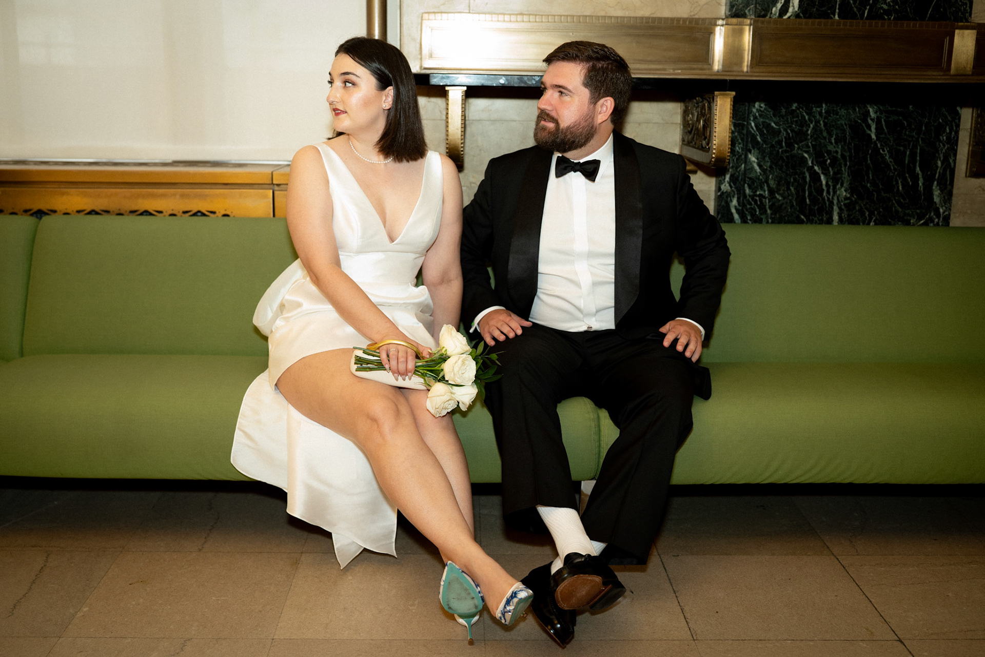 Photograph of bride and groom at New York City Hall by Catherine Claire Art