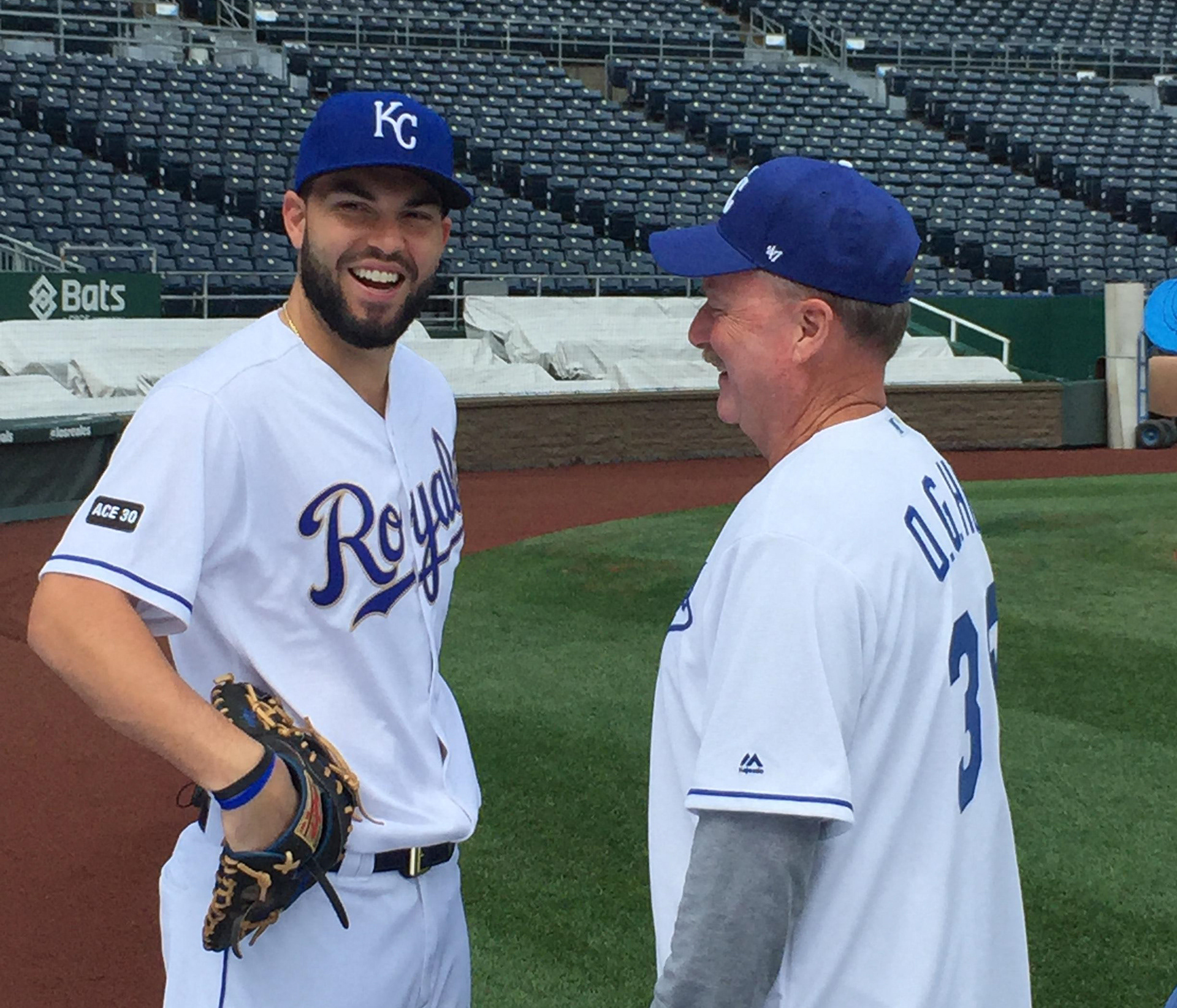 Eric Hosmer and his dad pose for KC Steaks, KC Royals, Eric Schotland promotion