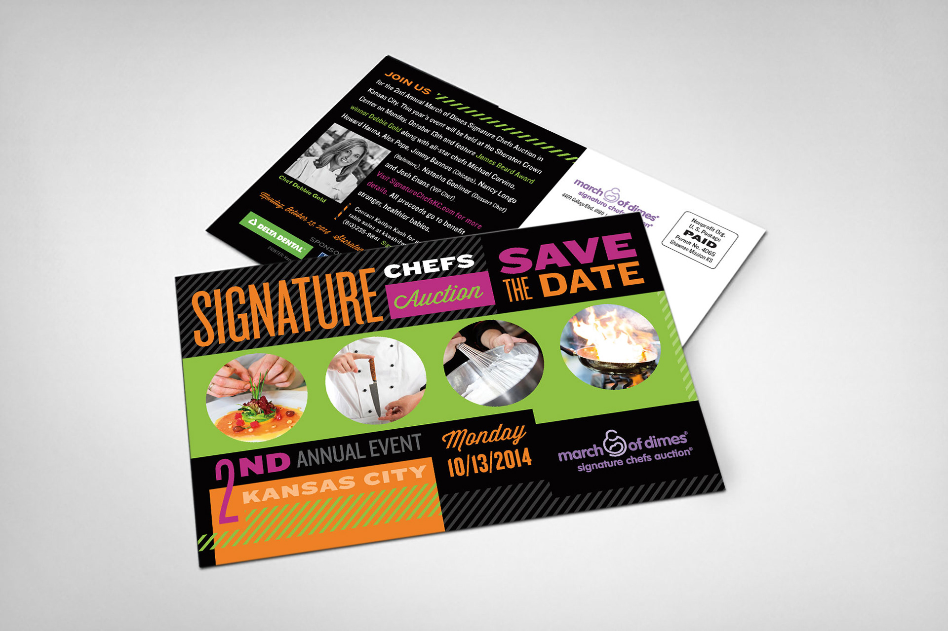 Save the Date direct response mailer for March of Dimes Signature Chefs event