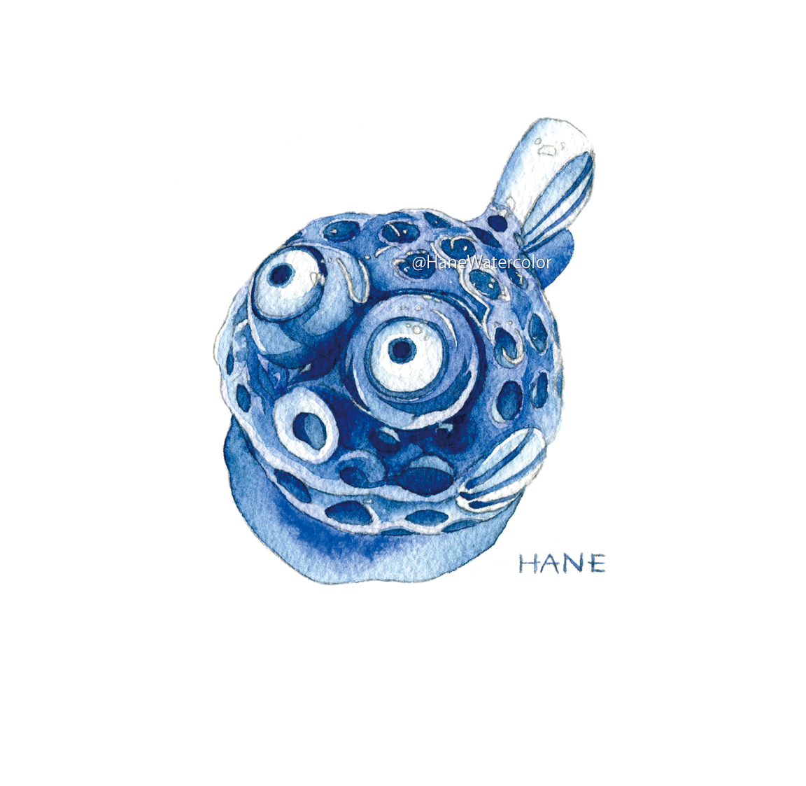 フグの箸置き Chopstick rest of blowfish W&N watercolor & pencil on Arches paper 100㎜×100㎜ 2020