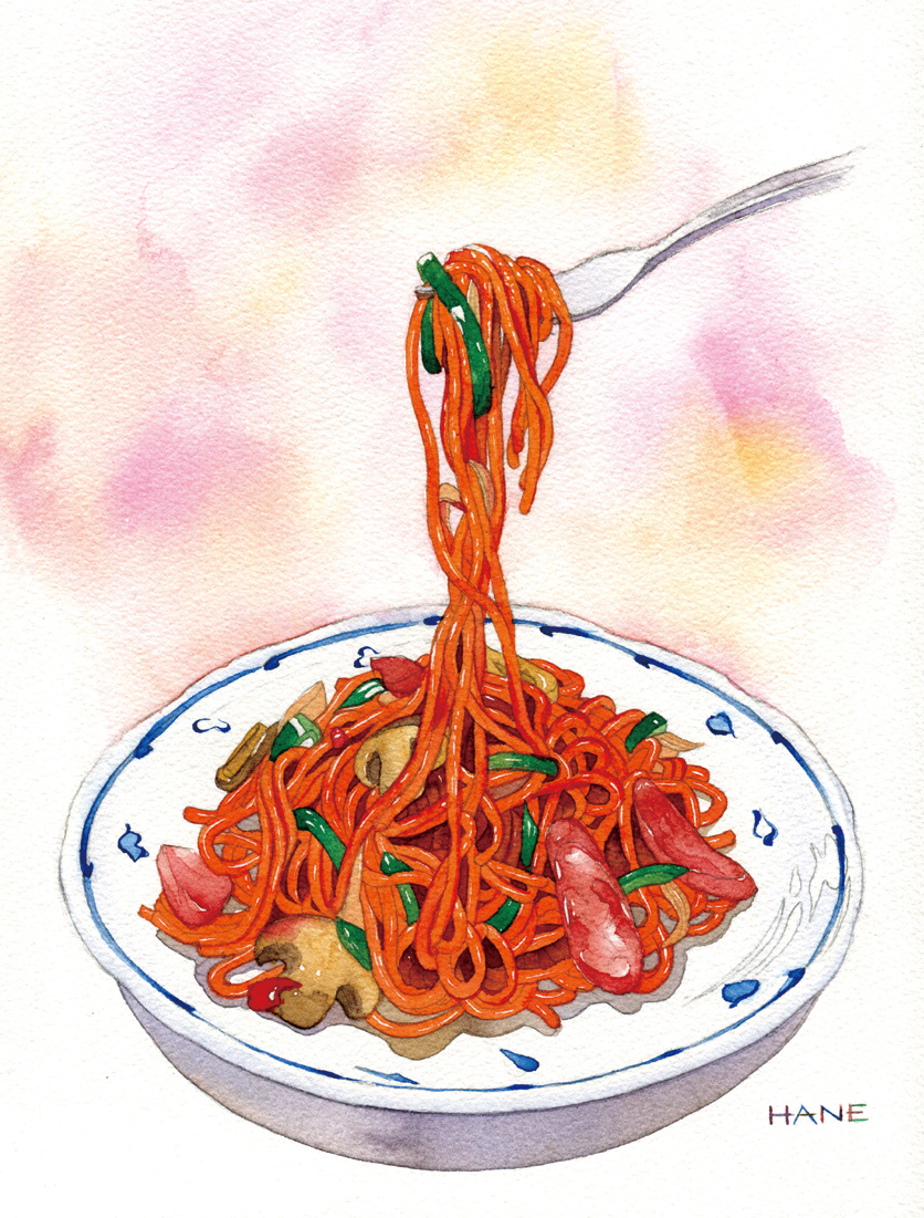 ナポリタン Japanese spaghetti dish made with ketchup W&N watercolor & pencil on Arches paper 310㎜×235㎜ 2020