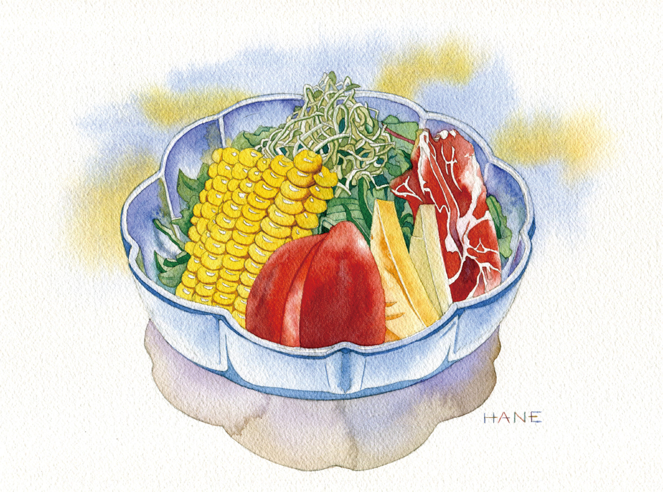 サラダ Salad W&N watercolor & pencil on Arches paper 225㎜×300㎜ 2020