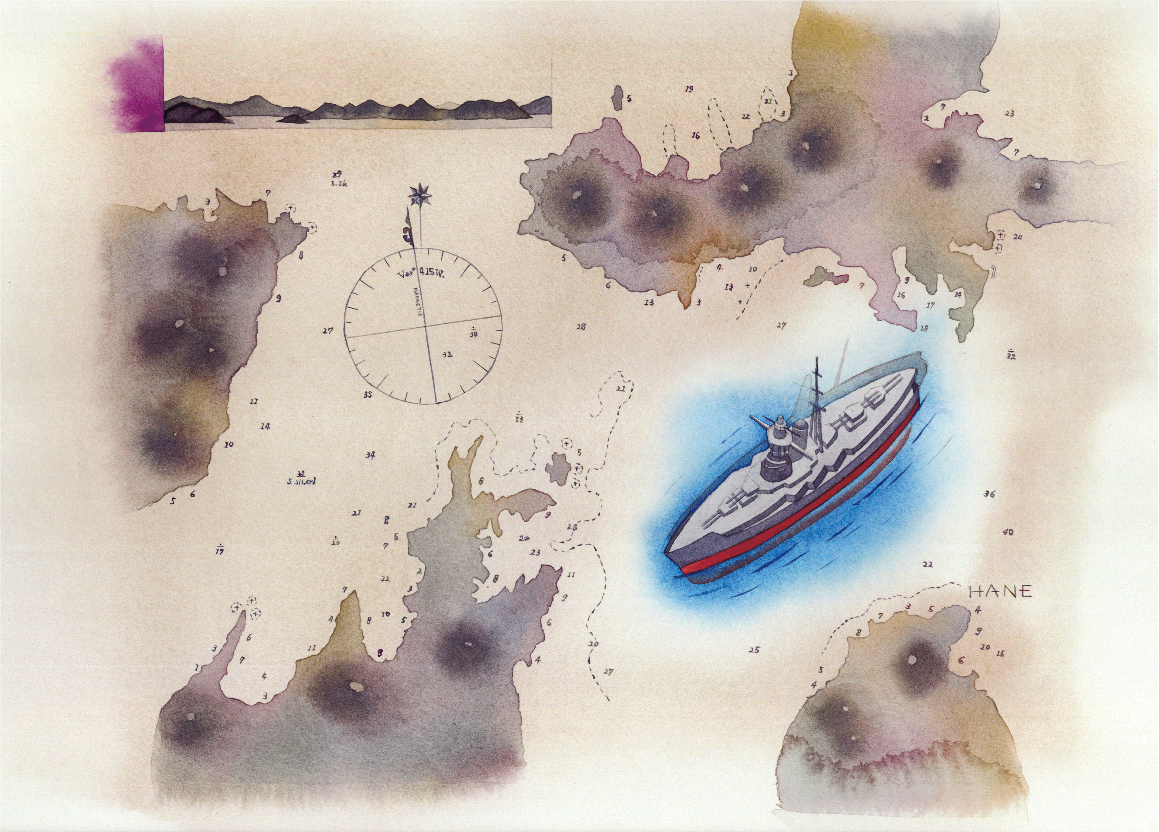 造艦回想 Recollection of battleship building watercolor & pencil on Arches paper 300㎜×400㎜ 2024