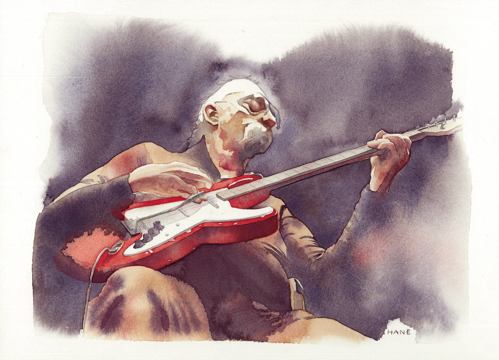 ギタリスト True guitar legend (Jeff "Skunk" Baxter / He is famed guitar player and alumnus STEELY DAN & THE DOOBIE BROTHERS) watercolor & pencil on Arches paper 330㎜×242㎜ 2022