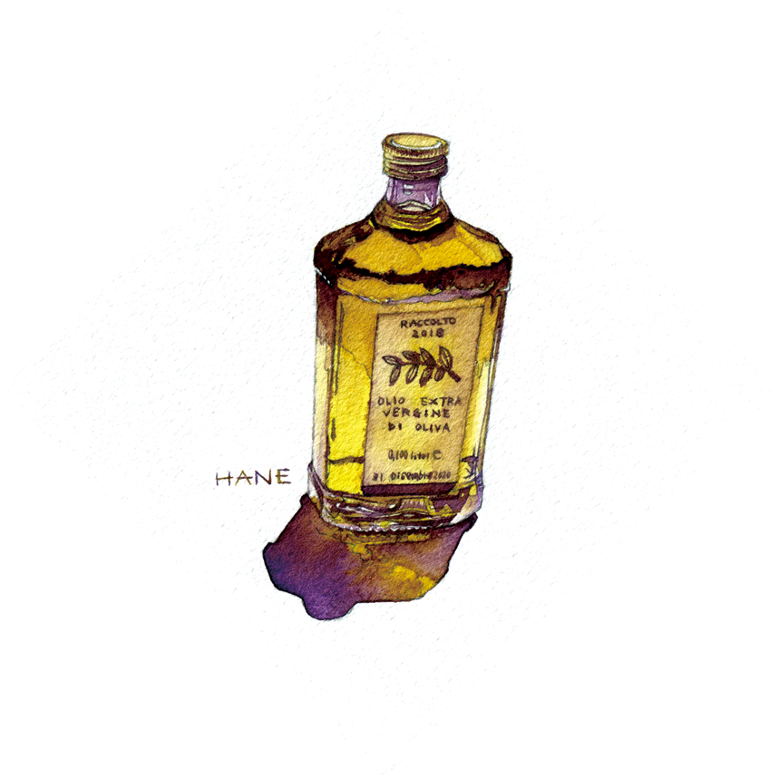 オリーブオイル Olive oil W&N watercolor & pencil on Arches paper 100㎜×100㎜ 2020