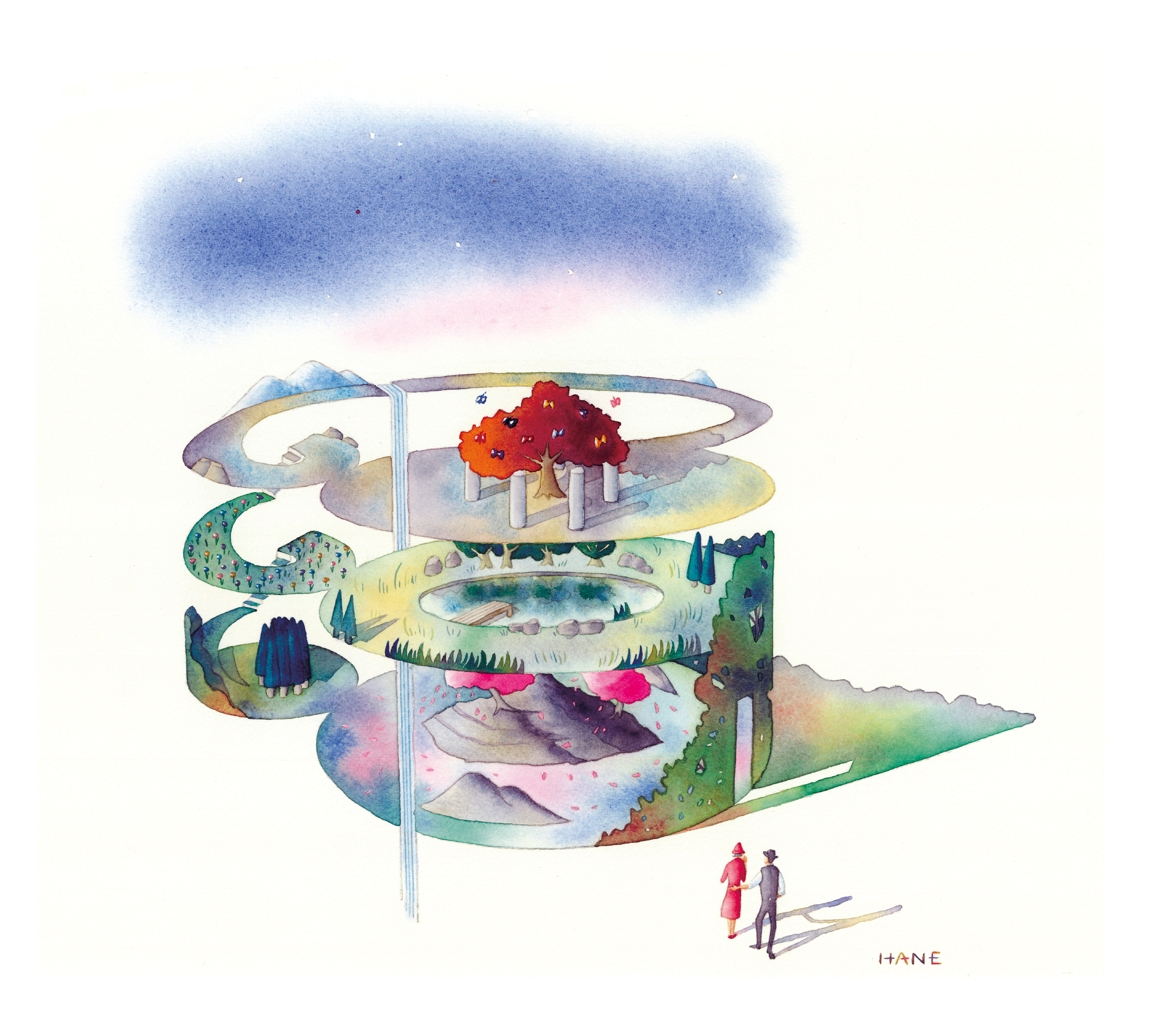 パノラマの島 Panorama island W&N watercolor & Pencil on Arches paper 330㎜×350㎜ 2023