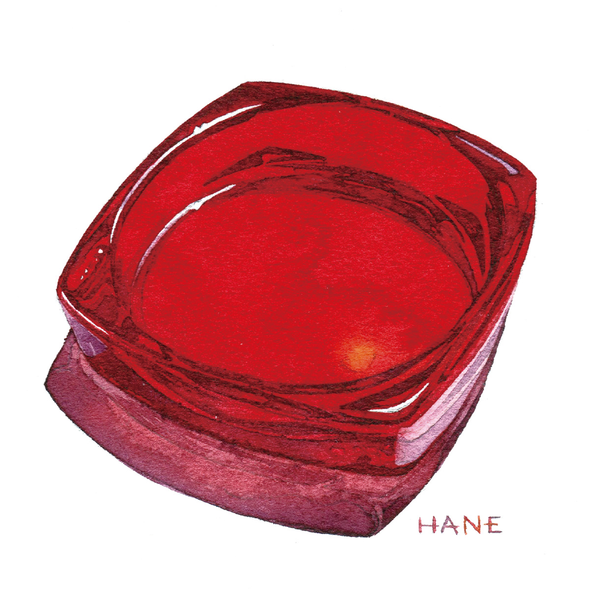 赤い小物入れ　 Red ashtray W&N watercolor & pencil on Arches paper 100㎜×100㎜ 2020