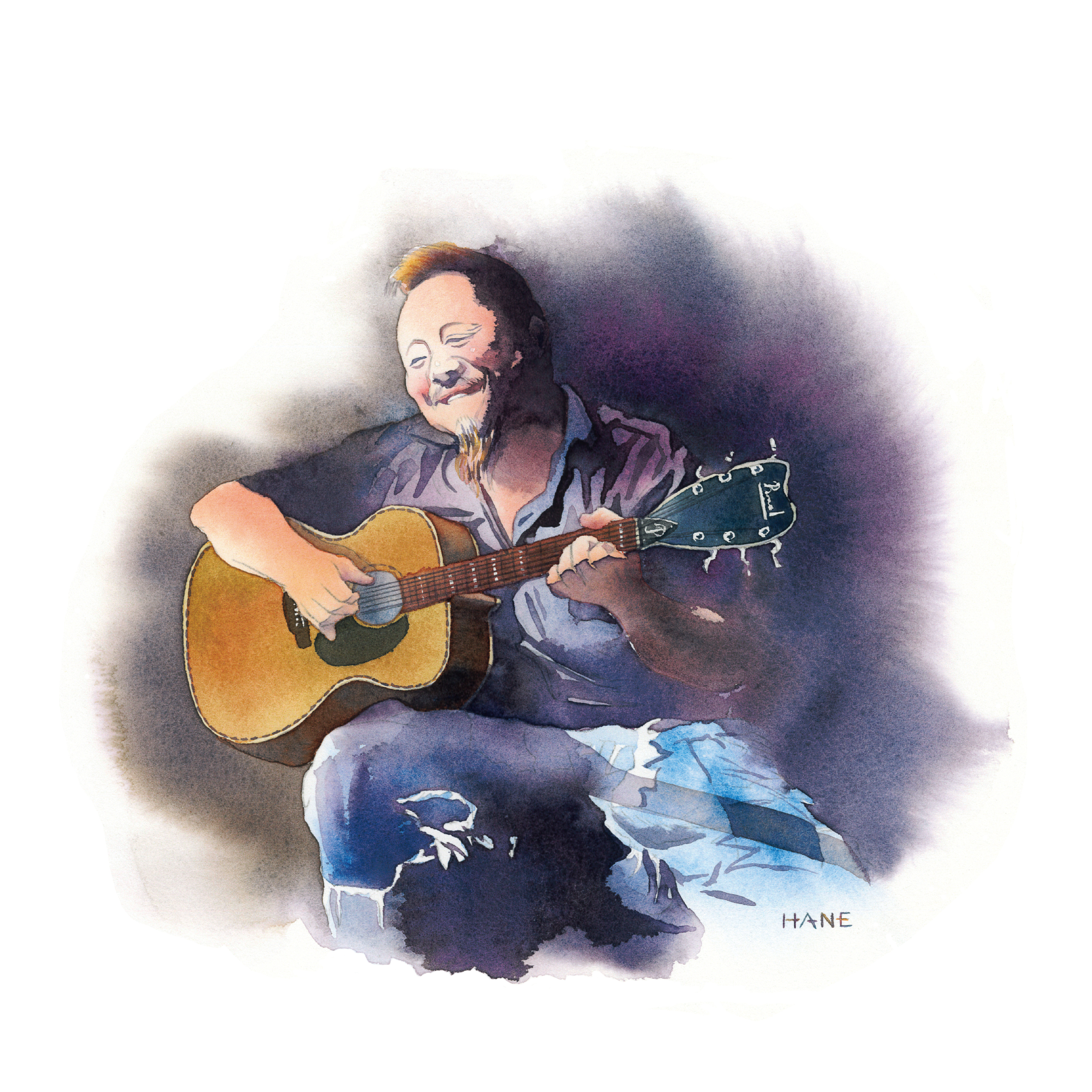 弾き語りの夜 The night singing with a guitar W&N watercolor & Pencil on Arches paper 230㎜×230㎜ 2023