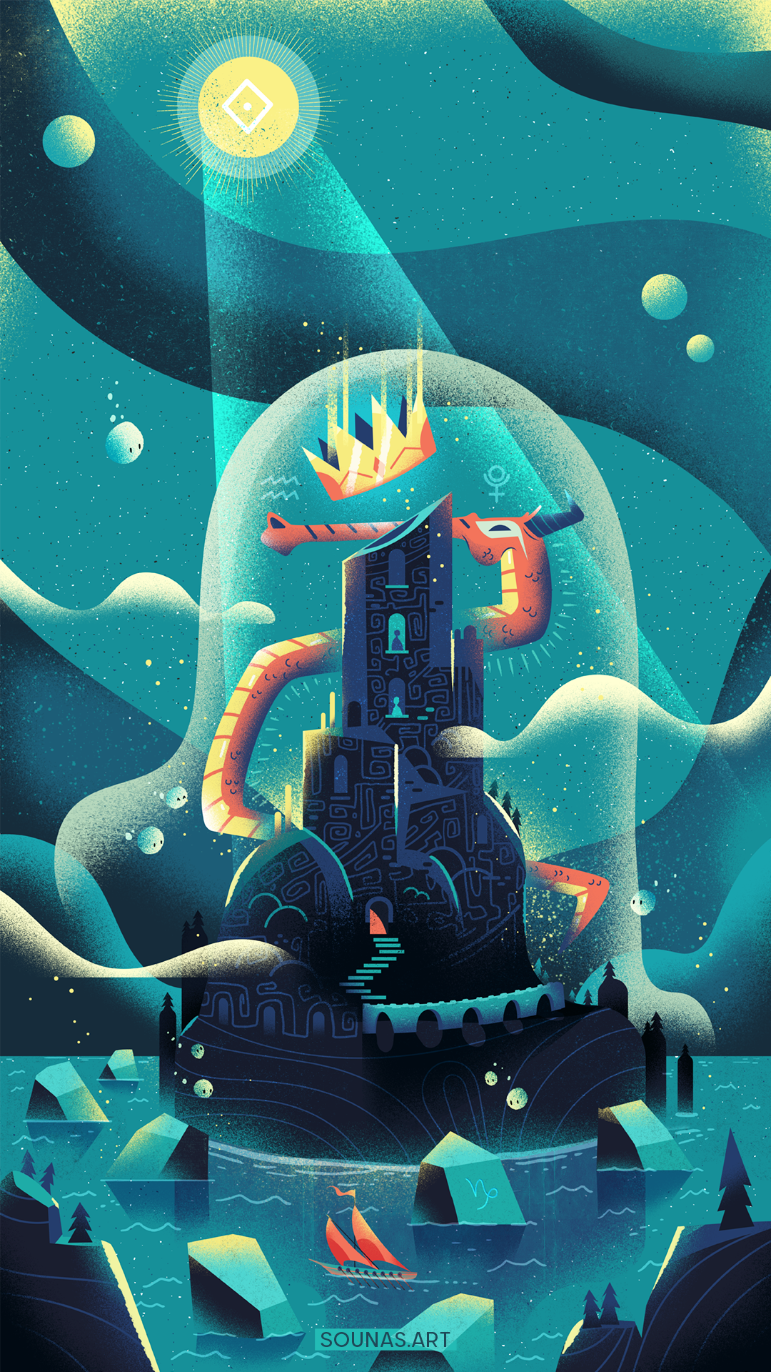 Golden Dragon Guardian (castle) illustration by Elias Sounas