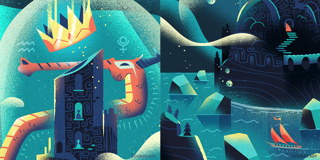 Golden Dragon Guardian (castle) illustration by Elias Sounas