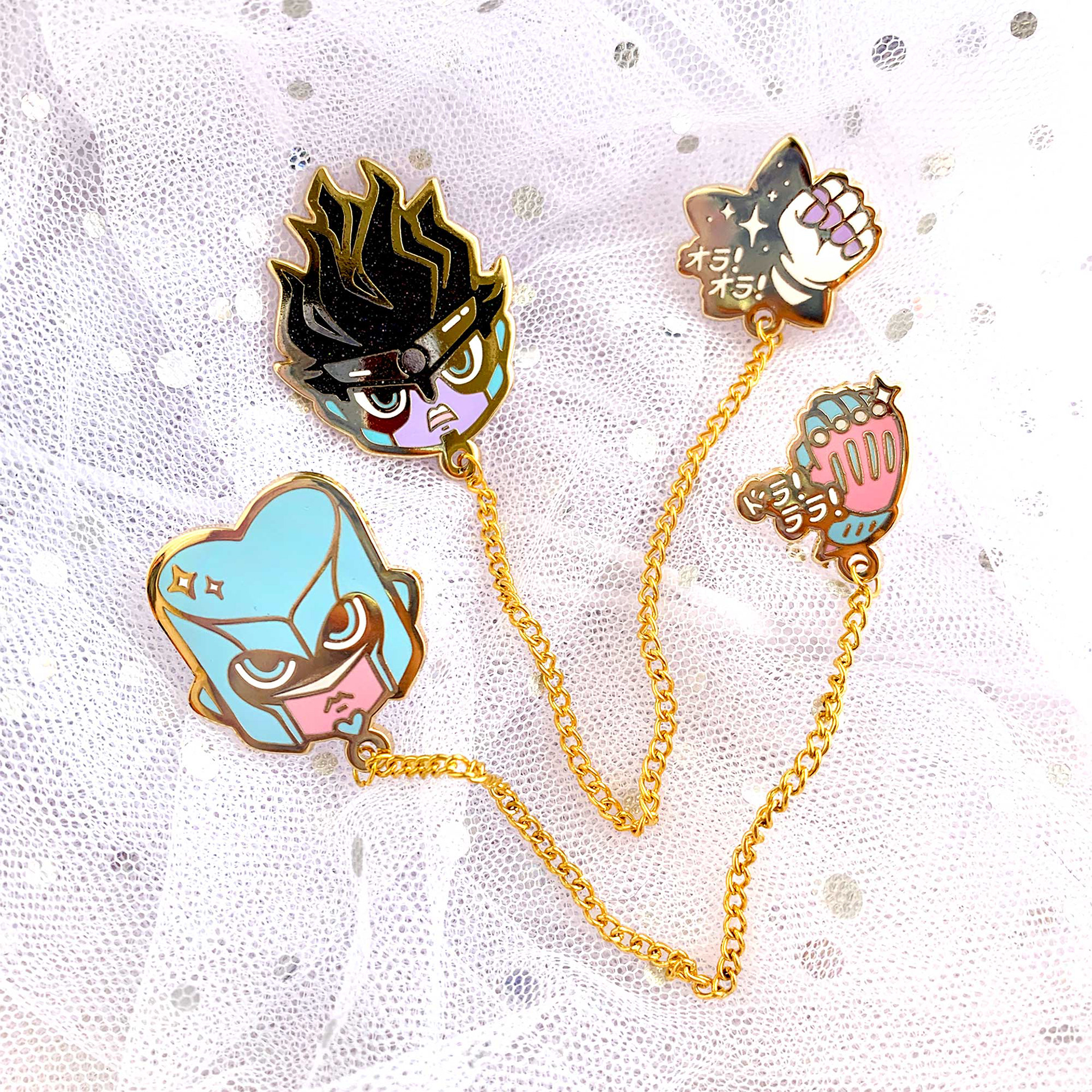 Star Platinum and Crazy Diamond Chain Pins