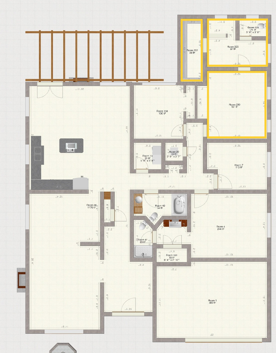 Addition: 200 sq ft added, pushing out bedroom space, and adding a master bath suite including walk-in closet.